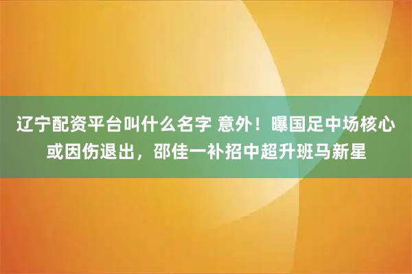 辽宁配资平台叫什么名字 意外！曝国足中场核心或因伤退出，邵佳一补招中超升班马新星